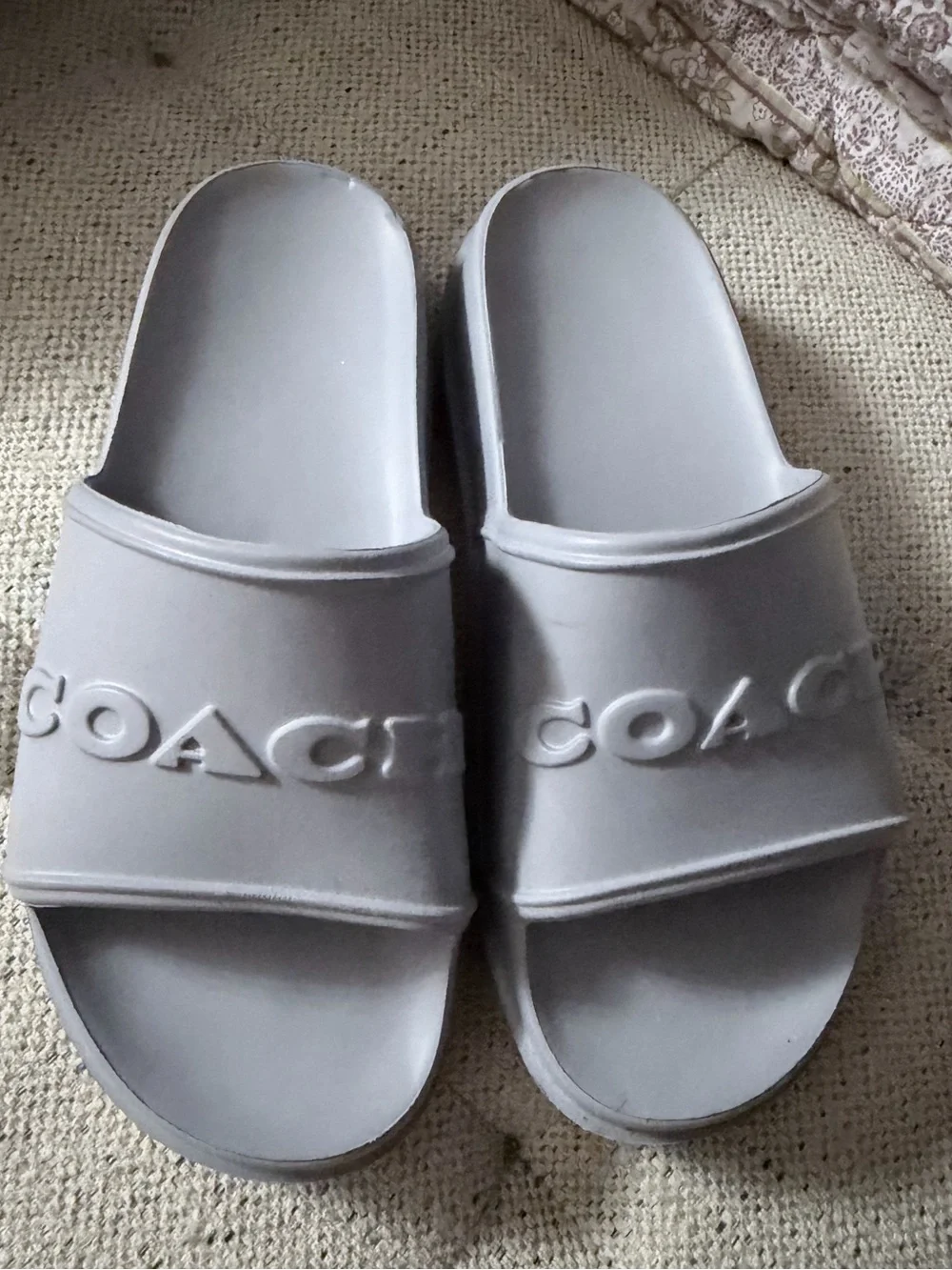 Coach Gray Slide Sandals with Embossed Logo